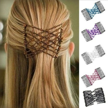 Double Hair Comb Magic Beads Elasticity Clip Stretchy Hair Combs Clips Fashion 